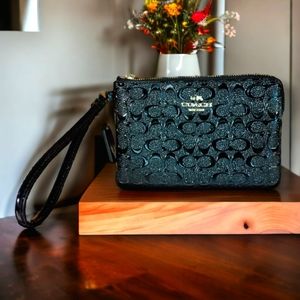 Coach Black Patent Debossed Wristlet